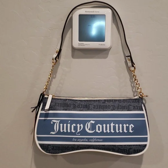 Juicy Couture NWT Blue/ White Status Denim Shoulder Bag 10.5" W × 5.5" H - Picture 4 of 6